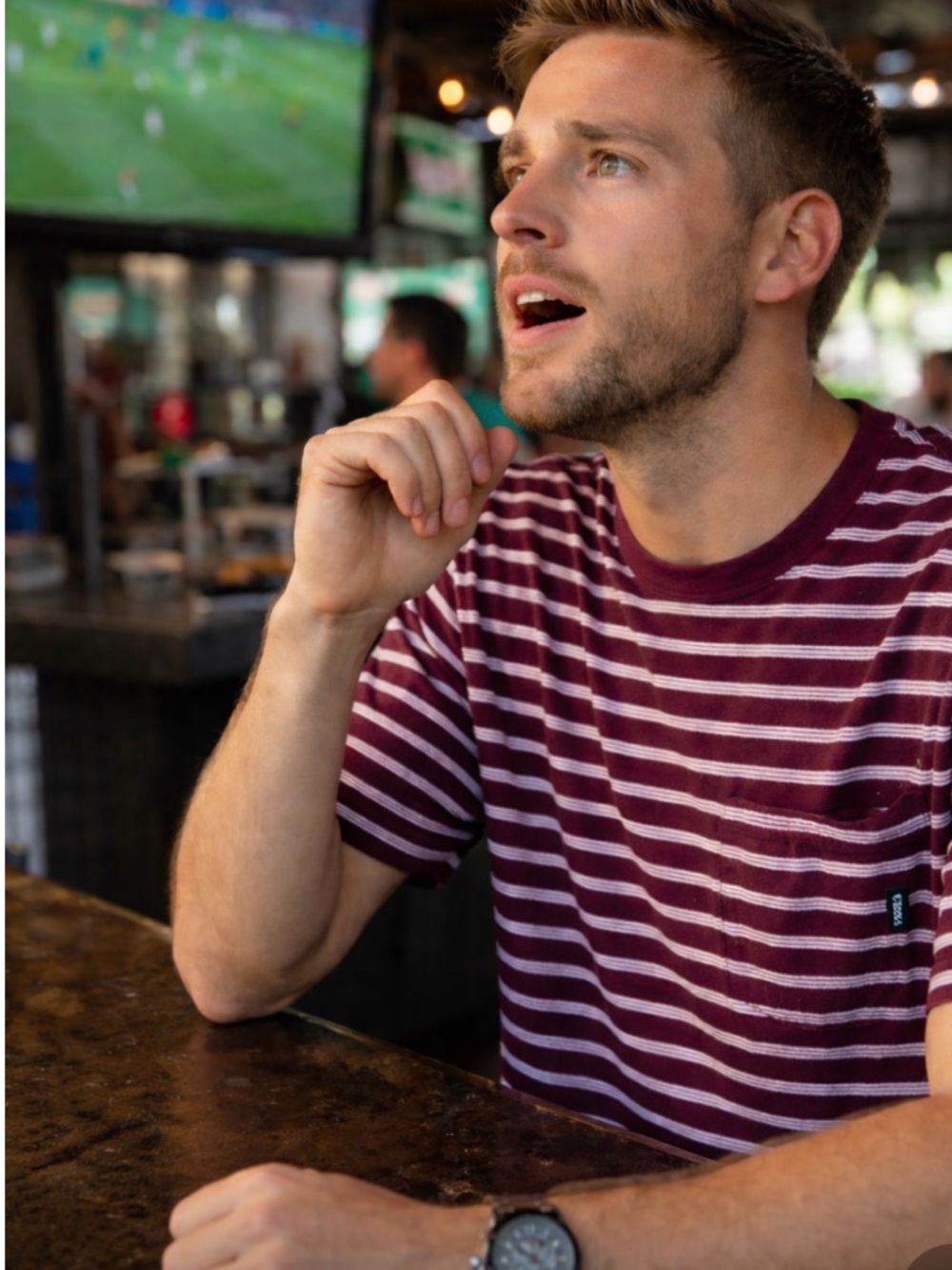 Vans Maroon and White Striped Tee